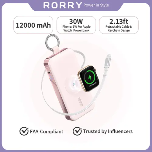 RORRY 12000mAh 30W Power Bank with Built-In Retractable USB-C Cable LED Display Fast Portable Charger for iPhone 12-17 Apple Watch Galaxy Android Devices backtoschool,back to school,back to school haul techvibes