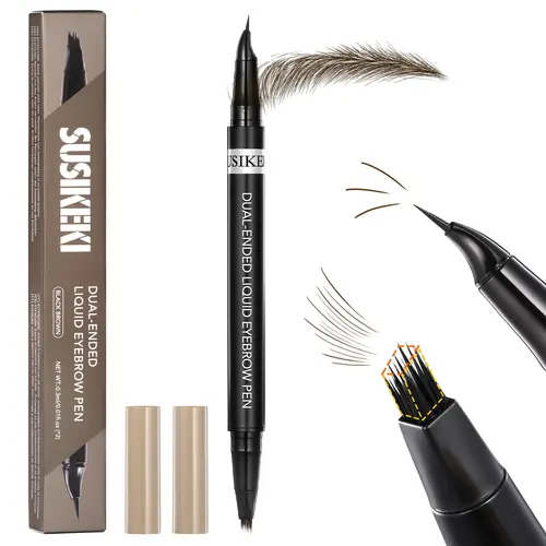 Women's 2 in 1 Eyebrow Pencils - Dual-Ended Microblading Pencil with Micro-Blade Tip & 4D Brow-Fection Brush, Hair-Like Strokes, Waterproof, Smudge-Proof, 01 Light Brown, 03 Dark Brown, At-Home Brows Makeup
