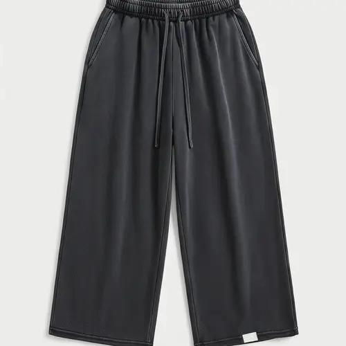 DealsForYouDays Drawstring Waist Workout Sweat Shorts Wide Leg Baggy Washed Cropped Pants with Pockets