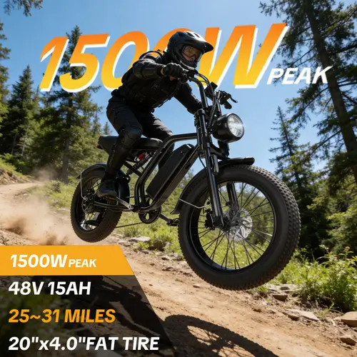 HiEHA | TikTokShopFallDealsForYou 2026 Adult 20" X 4.0"" Fat Tire Electric Ebike, 1500W Peak, 48V 15Ah Battery, 34 MPH Top Speed, 25-31 Mi Range, Full Suspension, Shimano 7-Speed, Off-Road Mountain Ebike with LED Headlight, Horn & Turn Signals