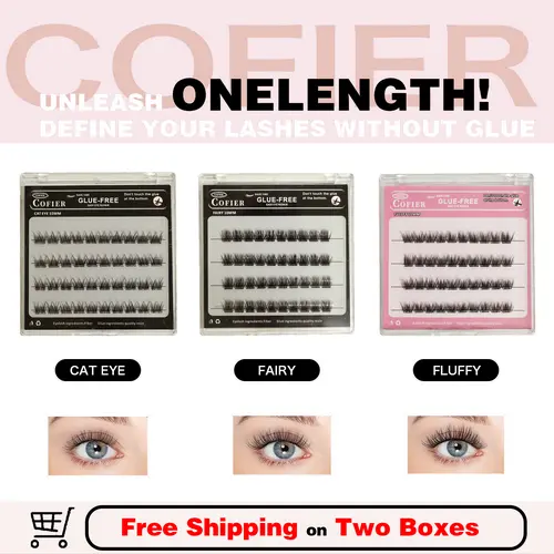 (Live3)Cofier No-Glue Lash Clusters 40 PCS Press-On Self-Adhesive Eyelashes Uniform Length 10/12/14mm Easy Natural Beginner-Friendly #Summervibes