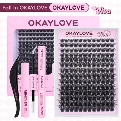 OKAYLOVE Viva Lash Clusters Kit Volume Lash Extension Kit Lightweight Lash Cluster with Waterproof Long-lasting Lash Bond and Seal,Tweezers and Remover for DIY Eyelash at Home Easily,  Makeup Girl Gifts DealsForYouDays