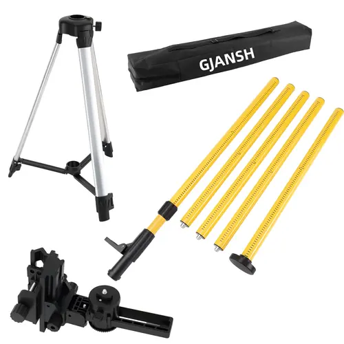 GJANSH 11.81 FT./3.6M Professional Laser Level Pole with Tripod and 1/4-Inch by 20-Inch Laser Mount for Rotary and Line Lasers, Adjustable Telescoping Laser Pole with 5/8"-11 Threaded Adapter-FLP370C
