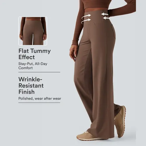 Halara DayStretch High Waisted Tummy Control Wide Leg Baggy Yoga Pants with Pockets