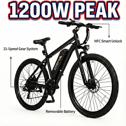 Eskute 27.5” Electric Mountain Bike - Adjustable Display, 1200W Motor (1000-1499W), 27.5”x2.1” Tires, 21-Speed Shimano, Dual Suspension, 48V Removable Battery (4-Hour Charge), NFC Unlock, 90% Pre-Assembled, 12-Month Coverage for Adult Daily Commute