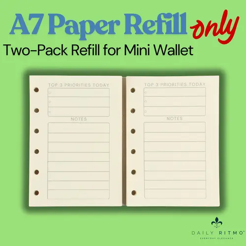 DAILY RITMO A7 Pocket Compact Stationary Paper Refills, 2-Pack Checkered Inserts for A7 Wallet Binder Agenda PM, 90 Sheets/180 Pages 100g Thick Cream Stock, 6-Hole Ring Binder Organizers Journal Supplies