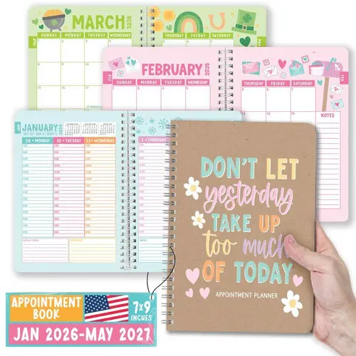 Hadley Designs 2026-2027 Calendar Planner - 7x9 In Vertical Layout, Weekly-Monthly Organizer with Hourly Daily Blocks, Plenty of Space to Stay Organized, Office Stationery for Businesses, Motivational Sticker Sheet Included