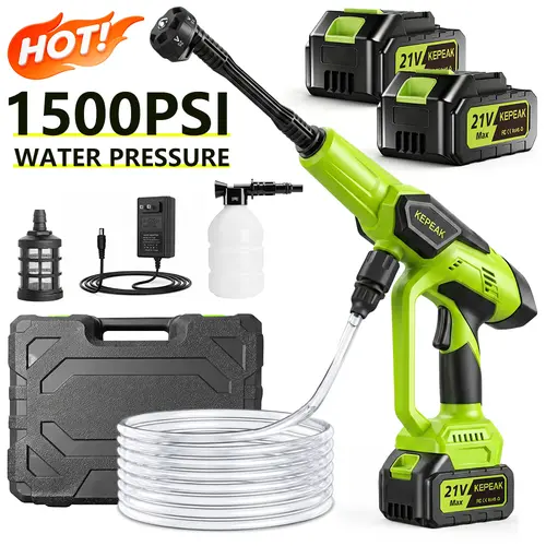 【DealsForYou】KEPEAK 1500PSI  21V Portable Cordless Power Washer, 200W High Pressure Cleaner with 13000mAh Battery, 6-in-1 Spray Nozzle & Foam Bottle for Car and Outdoor Cleaning,father'sdaygifts