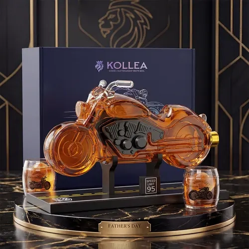 Kollea Motorcycle Whiskey Bottle with Luxury Gift Box,Halloween Gift&Party Decor,2 Matching Glasses,Decanter Set,Home Bar Liquor Dispenser,Gifts for Father,Boyfriend,Birthday&New Year&Anniversary,Biker Lovers,Empty Decanter,Safe Glass Material giftideas