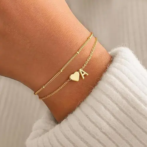 Women's Adjustable Layered Initial-Heart Metal Bracelet Sets - Sleek Letter Link, Bracelets Stack, Exquisite Trendy, Fashionable, High Quality, GF Gift, Unique Feminine, Birthday/Christmas Gifts, TikTokShopFallDealsForYou