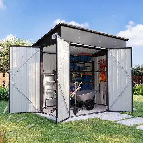 Outdoor Storage Shed, Aoxun Metal Garden Storage Shed with 3 Lockable Doors, Heavy Duty Bike and Tool Storage Cabinet for Backyard, Patio and Garden, Black