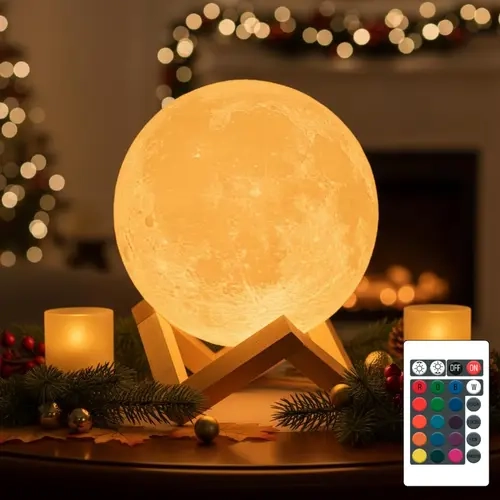 Large Moon Lamp Touch-Dimmable Wooden Base Rechargeable Dual Color Night Light for Bedroom Home Thanksgiving Christmas Table Décor Gifts for Women Mom