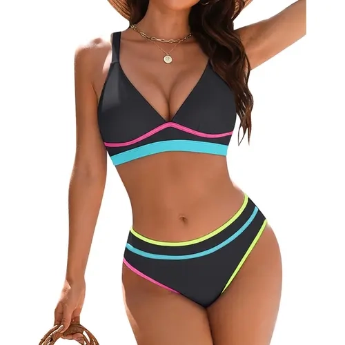 Blooming Jelly Women's Cheeky Bikini Sets Color Block Two Piece Swimsuit Crisscross Back Bathing Suits Curvy Swim Suit bathing suit#TikTokShopFallDealsForYou