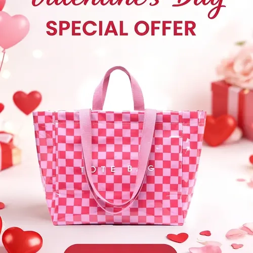 26 Valentine's Day Gift Letter Print Large Capacity Tote Bag, Commuter Shoulder Bag, Trendy Versatile Handbag, Shopping Bag, Fashionable Women's Big Bag