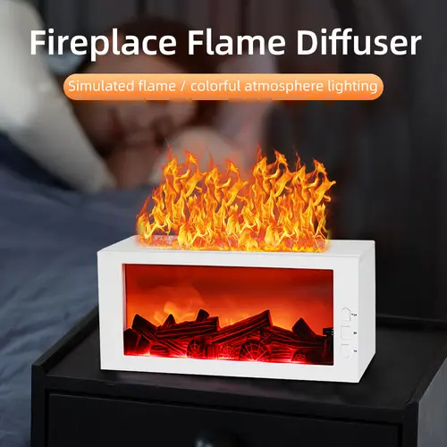 Fireplace Humidifier Aromatherapy Machine - Remote-Controlled Fragrance Machine with 3 Essential Oils (Sweet Orange, Tea Tree, Lavender), 7Color Mood Glow, Gift-Ready Set for Cozy Home