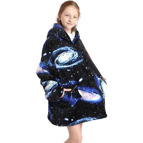 Wearable Blanket Hoodie for Boys Girls Kids One Size 1Pcs Oversized Nightgown Loungewear, Halloween & Christmas Gift, Warm Cozy with Pocket Perfect for 5-13 Years