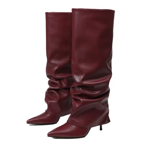 EROCALLI Women's Knee-Height Fold-Over Slouchy Boots - Pointed Toe Stiletto Heel Leather Slip-On with Ruched Details, Women's Shoes for Daily Elegance, Formal Athletic Footwear for Party, Business