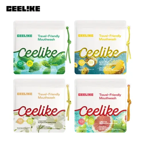 CEELIKE Scented Fragrance Oral Care Set Pack, Unisex 10g Antibacterial Mouthwash (4 Flavors) with Travel Pouch, Travel-Ready Rinse, Breath-Freshening, Long-Lasting Aroma, Minty Notes