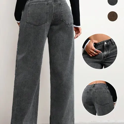 Women's New Trendy Elegant Comfortable Basic Streetwear Straight Leg High Quality Jeans, Stretch Denim Fabric Washed Craftsmanship, Casual Fitted Wide Leg Long Pants for All Seasons, Trouser, Womenswear