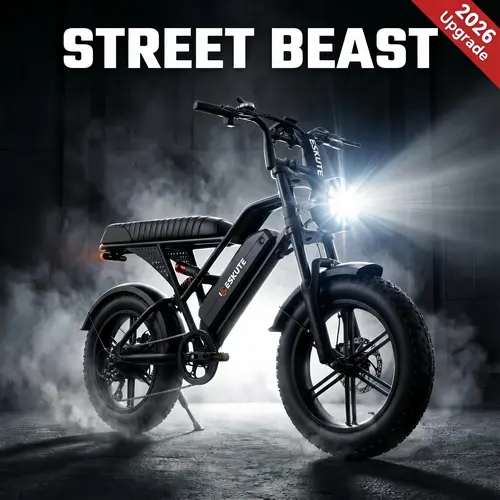 ESKUTE V100 Electric Bike - 1500W Peak Motor, 28MPH Fast ebike, 48V13Ah Removable Battery, 4.0 Fat Tire Moped-Style Bicycle, Shimano 7-Speed, Dual Suspension, Commuting Bike