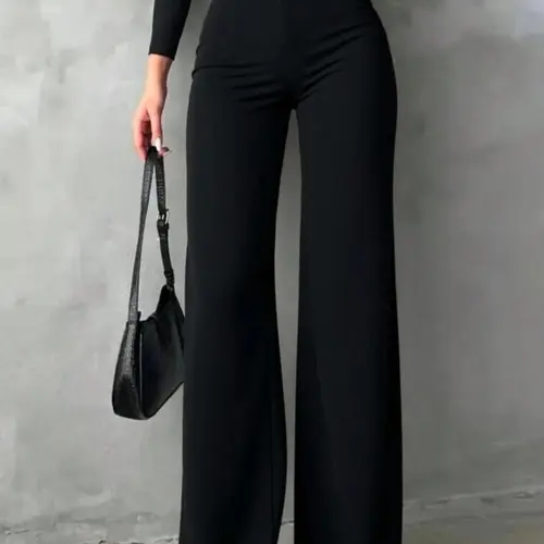 Women's Basic Solid Color Button Decor Fitted Straight Leg Floor-Length Pants, Minimalist Casual Style for Daily Wear