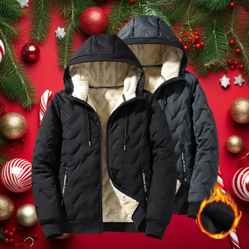 2026 New Chic Mens Clothing - Men's Hooded Cotton Jacket, Fitted Cut, Long Sleeve, Fleece Lined, Waterproof, Windproof, Unique Texture, Ultrasonic Cotton Toothbrush Design, Zip Up Winter Essential Plain Clothing Tops