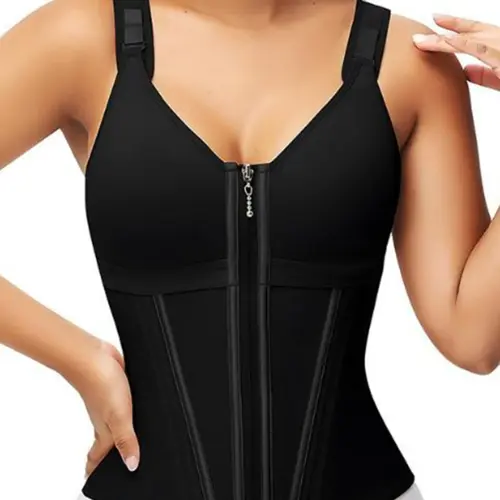 Women's Sexy Waist Training Corset, Abdominal Control Basic Shapewear Tank Top, Outer Zipper Design, Slimming Workout Vest, Corset Waist Shaper, Body Shaping Vest