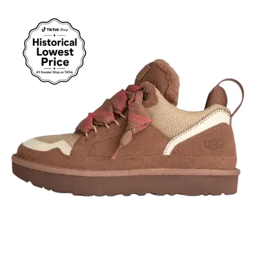 UGG Lowmel 'Rocky Oak' Women's Winter Sheepskin Sneakers - Round Toe, Lace-Up, Colorblock Suede Upper, Cozy Touch, Comfy Everyday Wear Sports Footwear, Shoes for Women (US W 10)