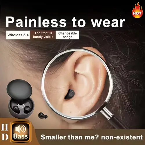 INSONIXN Mini Invisible Earbuds - Bluetooth 5.4 Audio Earplugs with Lightweight Fit Eases All-Night Wear, Noise Isolation, HiFi Lossless Stereo, Deep Bass, Large Battery, IPX5 Water Resistance, for Workout & Office, Android Compatible