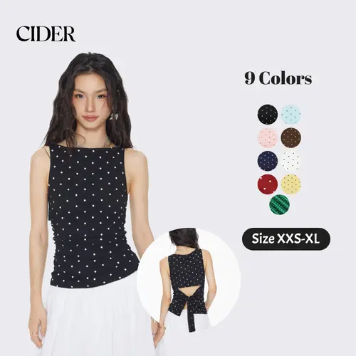 Cider Cotton-blend Boat Neck Knotted Polka Dot Ruched Tank Top Casual Sleeveless Tops Casual Fit Sleeveless SummerWins Dealsforyou