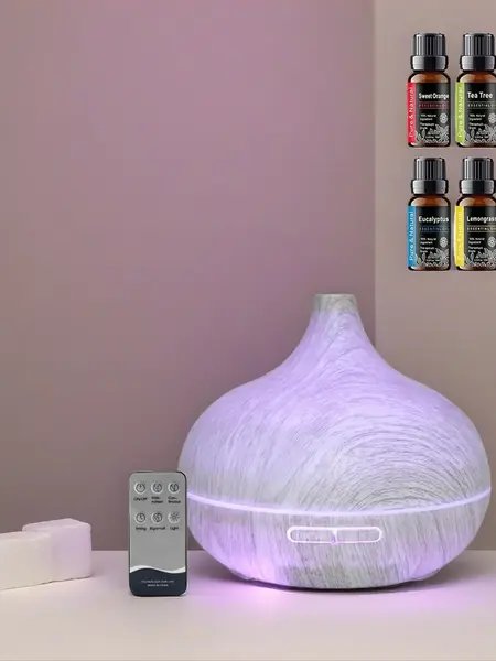 Wood Grain Essential Oil Diffuser  550ml, Remote Control, Ultrasonic & Whisper Quiet  with 6 Premium Oils