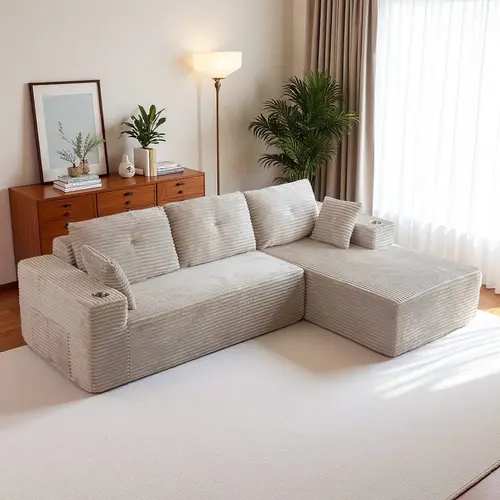 【2 Packs Shipped】MAXYOYO 104" Plush Corduroy Cloud Velvet Modular Sectional Couch with L-Shape Chaise, No Assembly Required - Modern Boneless Couch for Living Room, Sofa in A Box, Sofa Sleeper with Deep Seat | Cloud Sofa | Compressed Sofa | SohoChic