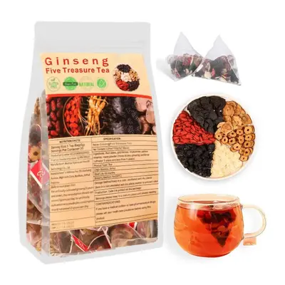 Herbiary Kidney Tea Formula Ginseng Five Treasures Tea kidney tea for men and women Natural Herbal Ingredients for Kidney Traditional Bever Organic Beverage detox cleanse Treasure Tea RedDate Wolfberry Tea Health Tea Mulberry Herbal Formula
