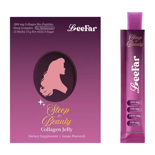 LeeFar Sleep & Beauty Collagen Jelly – 1800mg Bio-Peptides Collagen + Nighttime Blend | Magnesium Glycinate, L-Theanine, Hyaluronic Acid | Restful Sleep, Skin Elasticity & Hydration, Collagen Formation for Hair, Skin & Nails | Grape Flavor |15 Stick Packs