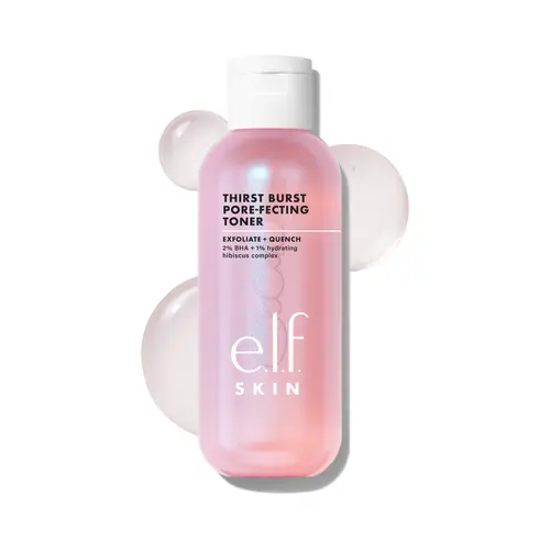e.l.f. SKIN Thirst Burst Pore-fecting Exfoliating and Hydrating Toner with 2% BHA & 1% Hibiscus Complex for Smooth Dewy Skin, Full & Travel Sizes