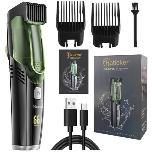 Men's Beard Trimmer Vacuum Razor, Adjustable Length 20 Settings, LED Display, Washable, Birthday Gift, Lithium Ion Batteries Included, Cordless Beard Trimmer