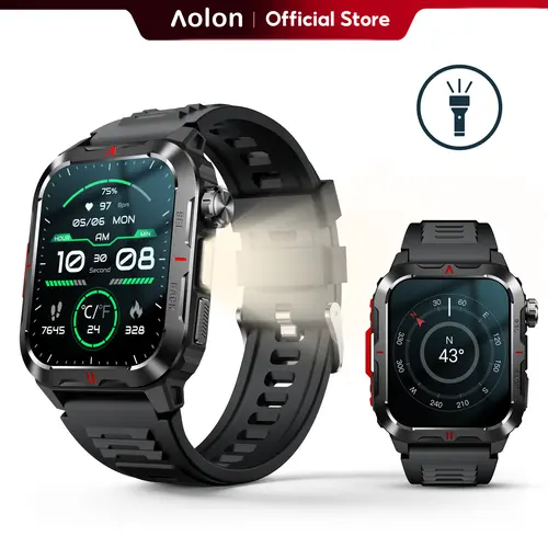 Aolon Tetra S5 Military-Grade Durable Gadget Watch - 1.93'' Screen, Compass, Flashlight, Custom Buttons, Digital Crown, Charging, Clock, IP68 & 1ATM Waterproof, Hiking Modes, iOS & Android, Multifunctional Sports Smartwatch, Unique Gift for Men#tech vibes