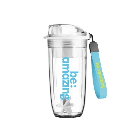 Protein Shaker Cup - Portable Drinkware Flask, Refillable Water Bottle, Travel Water Bottle with Wrist-Strap Carry & Attached Wrist Strap for Fitness Supplement Mixing