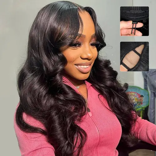 Mamushow 250% Density V Part Human Hair Body Wave Wigs with Drawstring for Black Women V Part Yaki Loose Body Wave Wig Brazilian Virgin Human Hair Wig Natural Color
