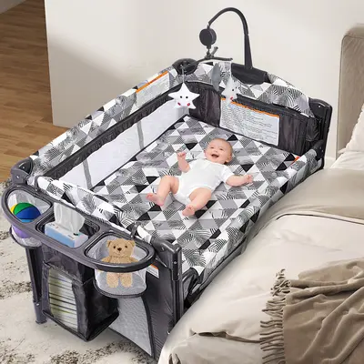 Scabine 5 in 1 Baby Bassinet, Bedside Bassinet for Baby, Portable Baby Crib with Diaper Changing Station, Carry Bag, Bedside Cosleeper Bassinet