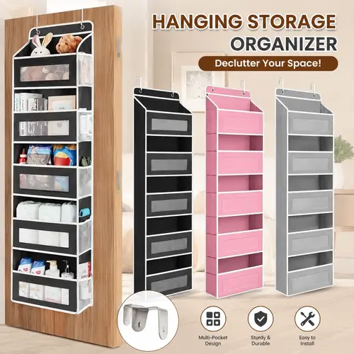 Over-the-Door Hanging Storage Box 4-Tier Fabric Organizer with Large Pockets Ideal for Bedroom Bathroom Pantry Organization Home Spacesaving Solution Compact Functional Sturdy Lightweight Organizer Container Shelf