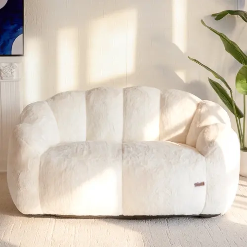 MAXYOYO Floral Bean Bag Chair Loveseat, Floral Shaped Bean Bag Sofa for Adults, Ultra Soft Faux Fur Floor Sofa with Petal Back, Reading Chair Stuffed Lazy Sofa for Living Room Bedroom