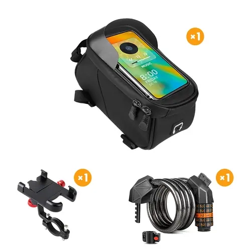 TST Sports Bicycle Accessory Set - Handlebar Bag, Phone Holder, Bike Lock for Outdoor Cycling, Handlebar Accessories