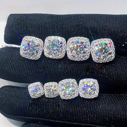 S925 Silver Round Cut Brilliant Moissanite Stud Earrings Set (0.3ct-2ct) - Unisex Adults' Casual Classic Design Jewelry, Hypoallergenic Genuine Quality, for Anniversary Gift, with Gift Box | dealsforyoudays