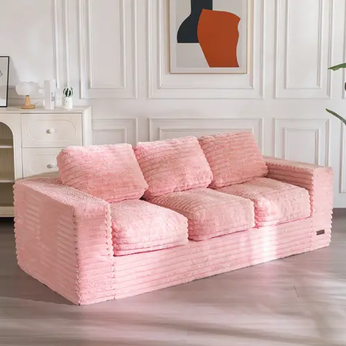 MAXYOYO 3-Seater Faux Fur Sofa – Fluffy Boneless Couch with Pillows in a Box, Faux Fur Lounge, No Assembly