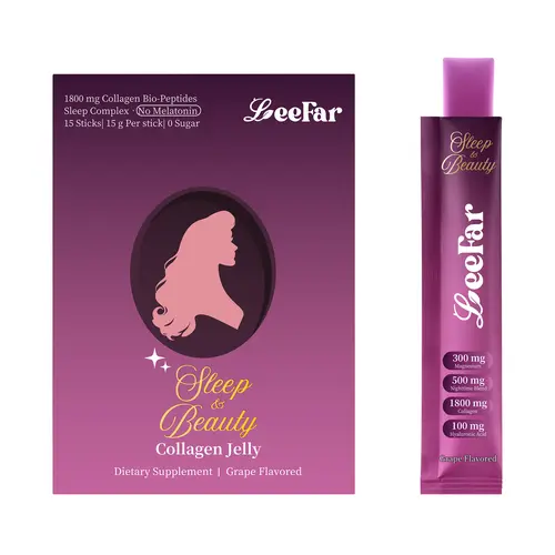 LeeFar Sleep & Beauty Collagen Jelly – 1800mg Bio-Peptides Collagen + Nighttime Blend | Magnesium Glycinate, L-Theanine, Hyaluronic Acid | Restful Sleep, Skin Elasticity & Hydration, Collagen Formation for Hair, Skin & Nails | Grape Flavor | 15 Sticks