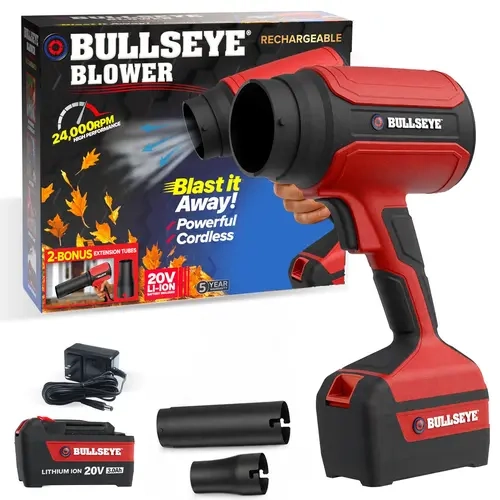 Bullseye Blower – 20V Rechargeable Cordless 24,000 RPM High-Speed Electric Handheld Leaf & Dust Blower