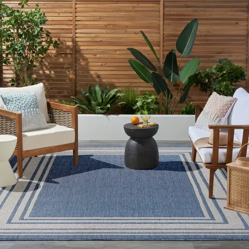 Nourison Horizon Bordered Design Flatweave Area Rug - Indoor/Outdoor Patio Rugs, All-Weather Ready, 2-Tone Subtle Tonal Shift, Contemporary Decorative, Smooth Surface, Modern Framing Accent for Various Room Types