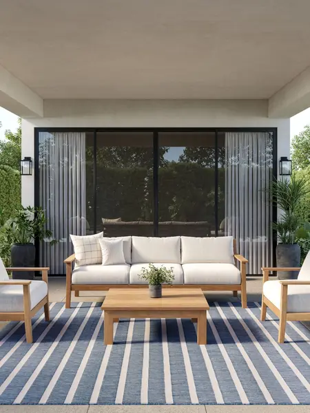 Nourison Positano Outdoor Rug, Modern Stripes Flatweave Design, Durable Outdoor-Ready Carpet for House Decor