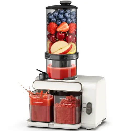 Cold Press Slow Masticating Juice Extractor Machine - 99% High Juice Yield, 5.4" Wide Chute, Quiet 200W Run, BPA Free, 110V Plug, Auto Pulp Separation, Whole Fruits & Vegetables Compatible, Easy Clean Parts & Assembly